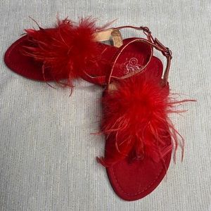 MISS L by LILIANA - women’s red color sandals with feathers size 7 1/2